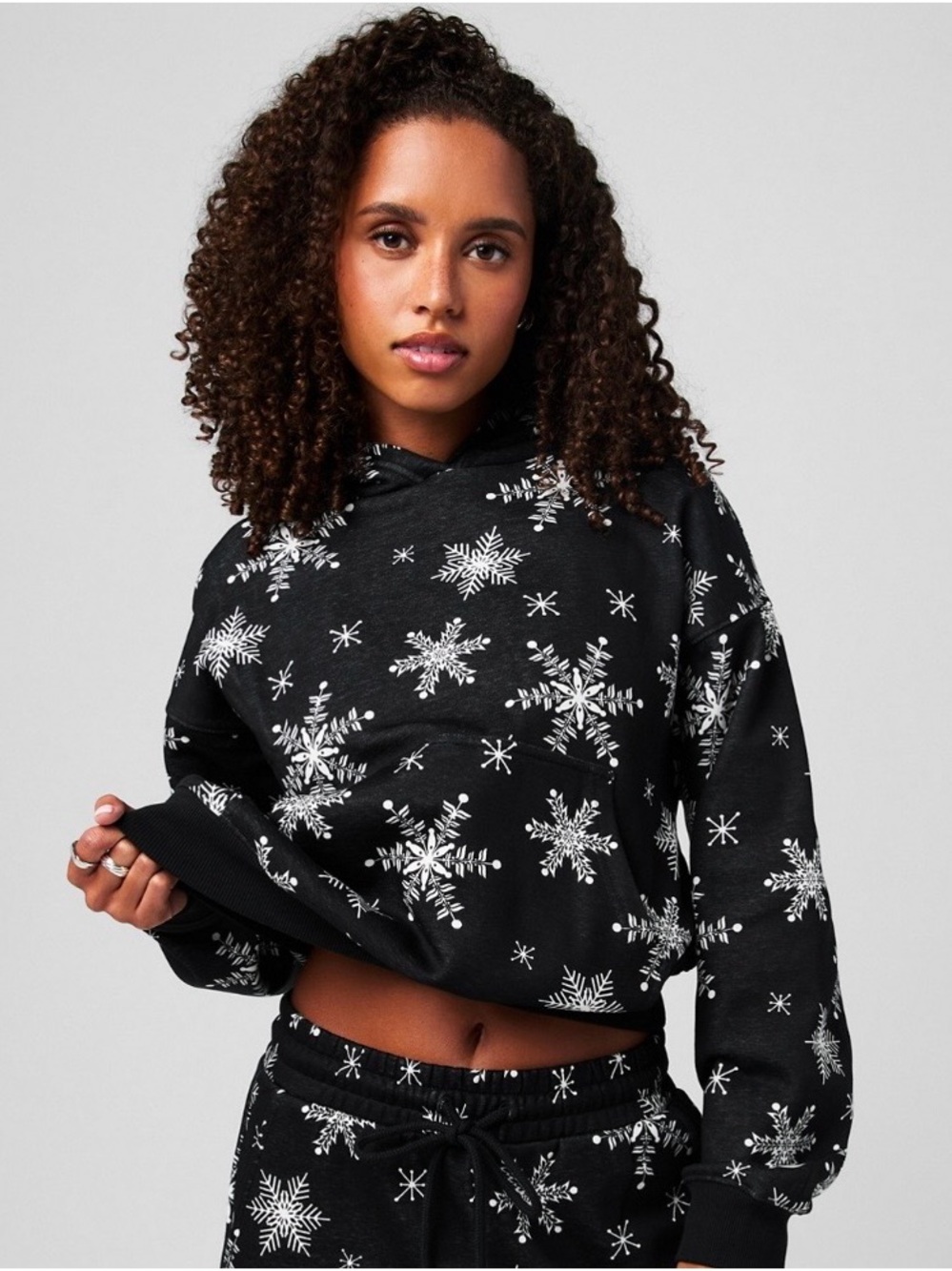 New Fabletics Cozy Winter Nights fleece Hoodie black and white women's size M